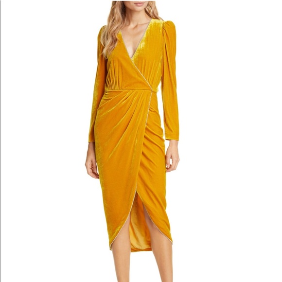 mustard yellow velvet dress
